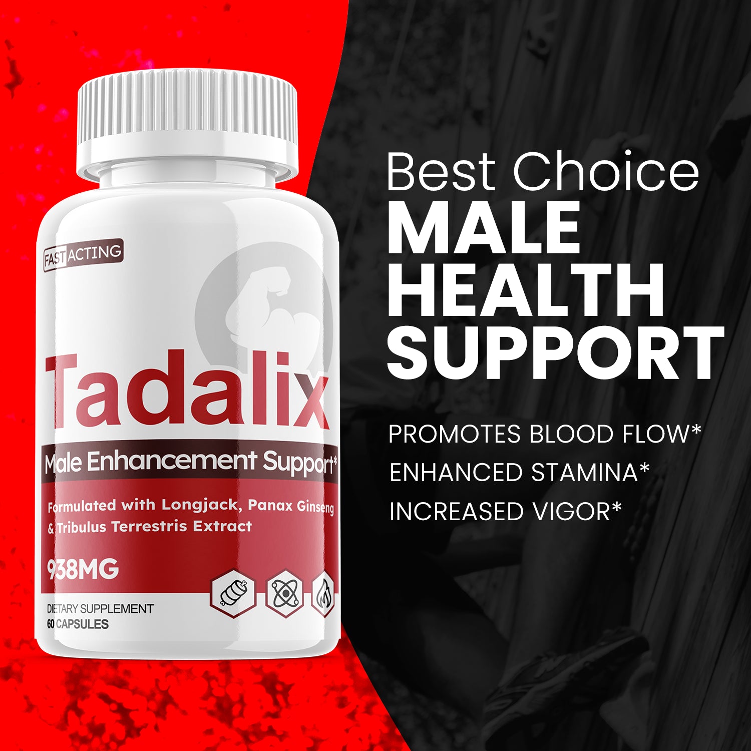 Tadalix-Red - Male Virility - 1 Bottle - 60 Capsules