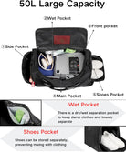 Travel Duffle Bag Backpack for Men Women, 50L Sports Gym Bags with Shoe Compartment & Wet Pocket, Waterproof Carry on Bag Backpack for Workout, Fitness, Overnight Trips Green