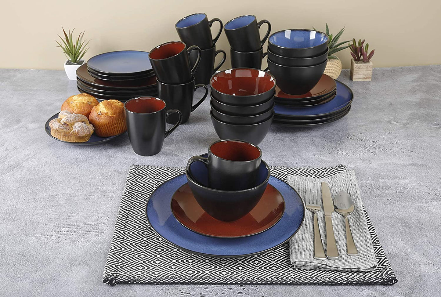 (16Pc) Gibson Soho Lounge round Reactive Glaze Stoneware Dinnerware Set, Service