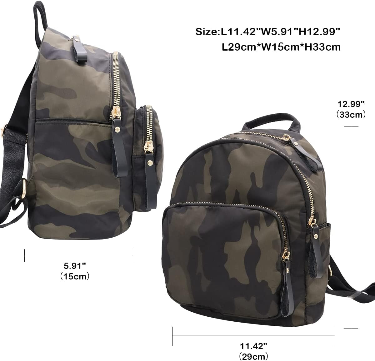 Women Nylon Medium Backpack Anti-Theft Fashion Casual Lightweight Travel Shoulder Bag Tote Bag (Camo)