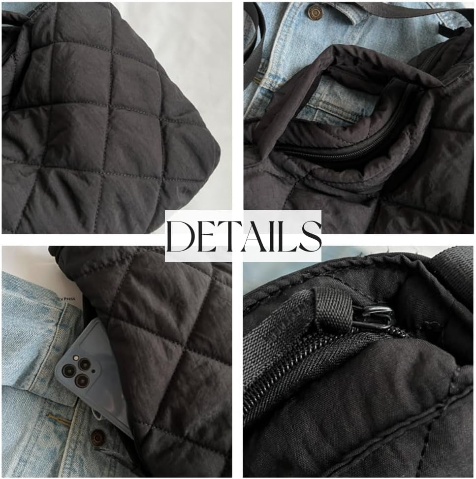 Puffer Tote Bag Women Quilted Shoulder Crossbody Handbag Lattice Nylon Padded Cotton Puffy Purse Casual Satchel
