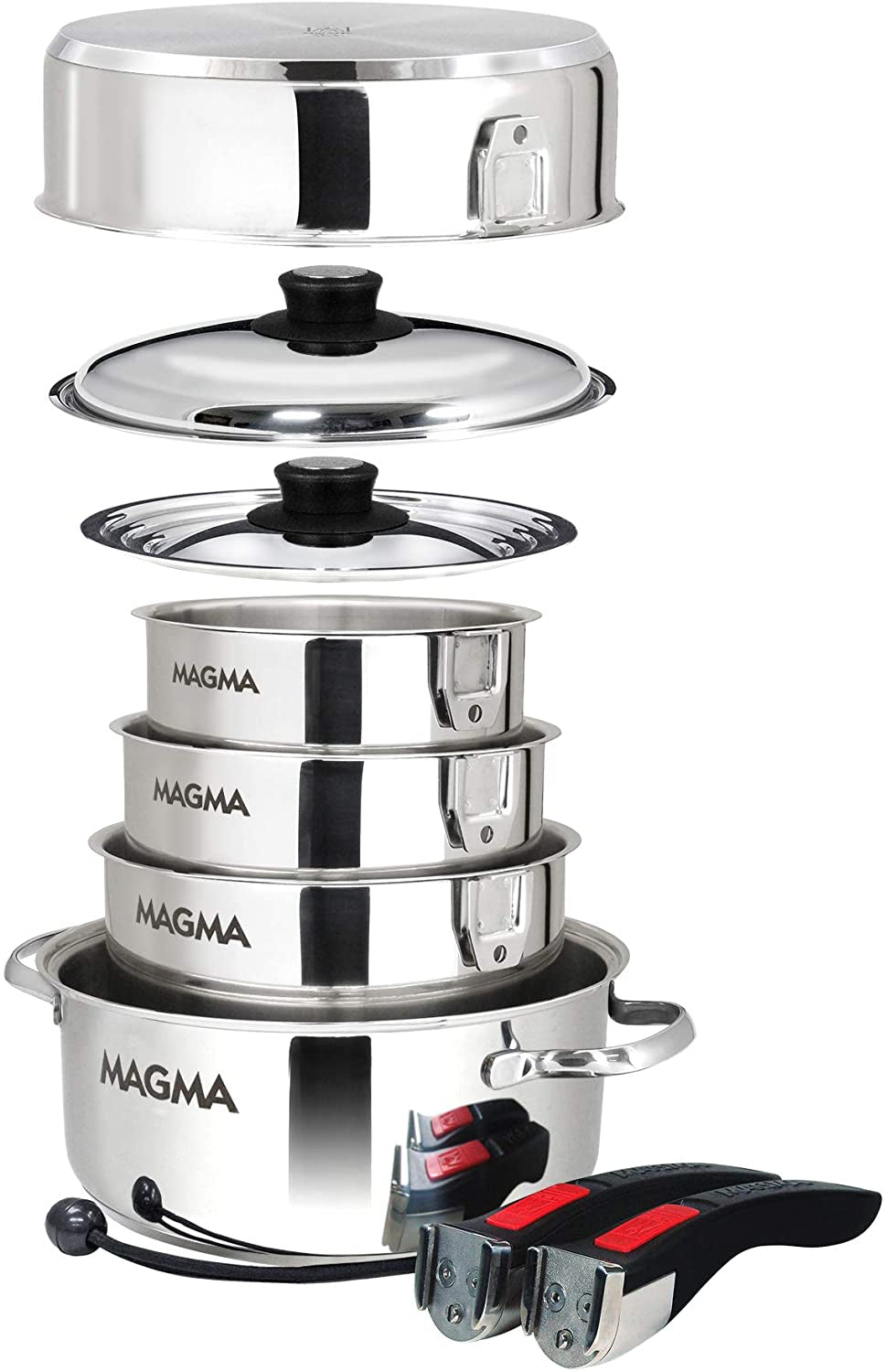 Magma Products, A10-360L-IND, 10 Piece Gourmet Nesting Stainless Steel Cookware Set, Induction Cooktops, Silver