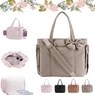 Crush Bow Tote Bag for Women, Lightweight Puffy Quilted Bow Handbag Shoulder Bag with Compartments for Daily, Work,Travel
