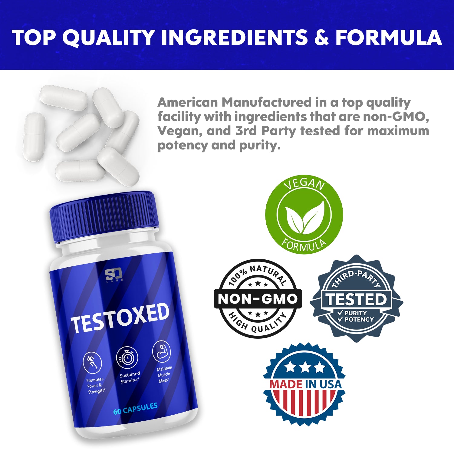 Testoxed Male Vitality Pills - Enhanced Endurance and Muscle Support 60 Capsules