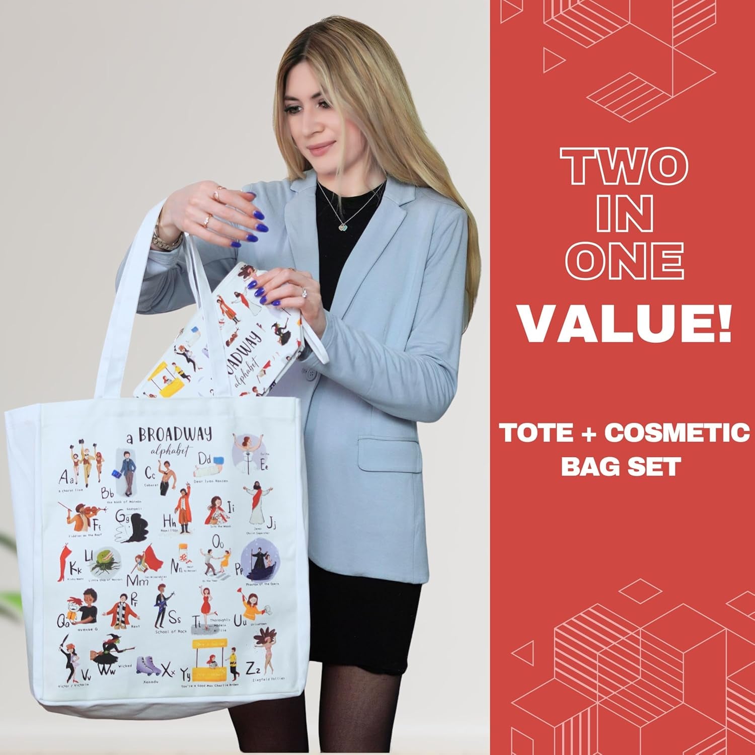UTOPISH Broadway Tote Bag and Cosmetic Bag Set - Gifts for Musical Theatre Lovers - 26 Unique Designs for Broadway Musical Gifts