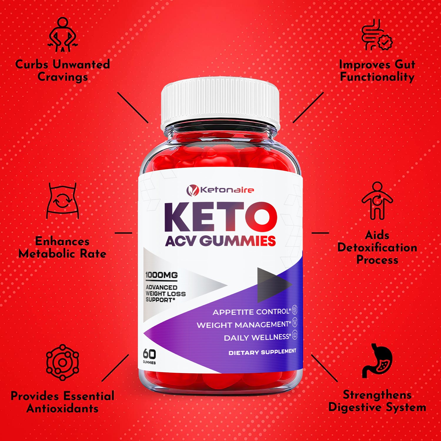 (1 Pack) Ketonaire Gummies - Ketonaire ACV Keto Gummies Weight Loss-60 Gummies