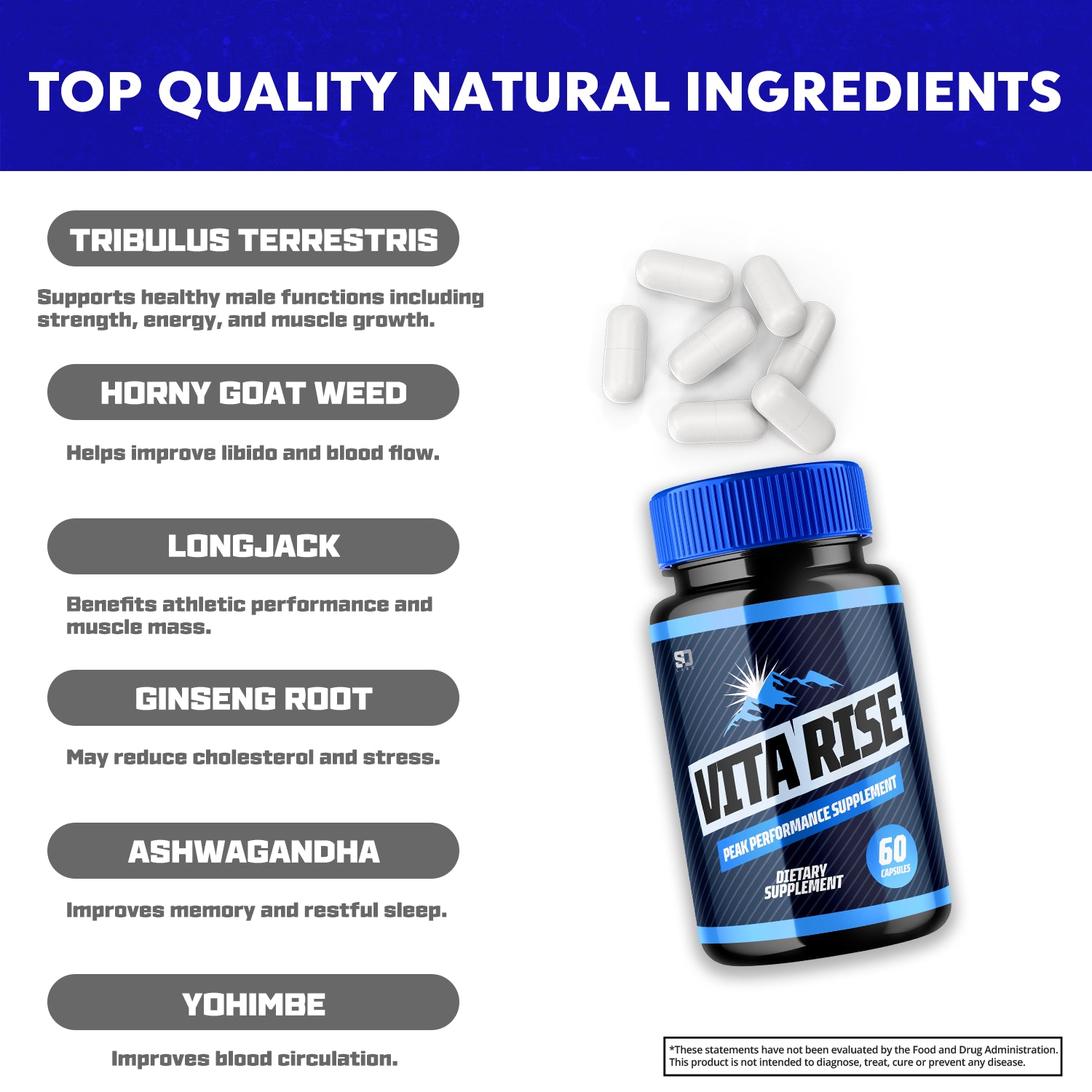 Vita Rise Male Pills Supports Peak Performance and Vitality 60 Capsules