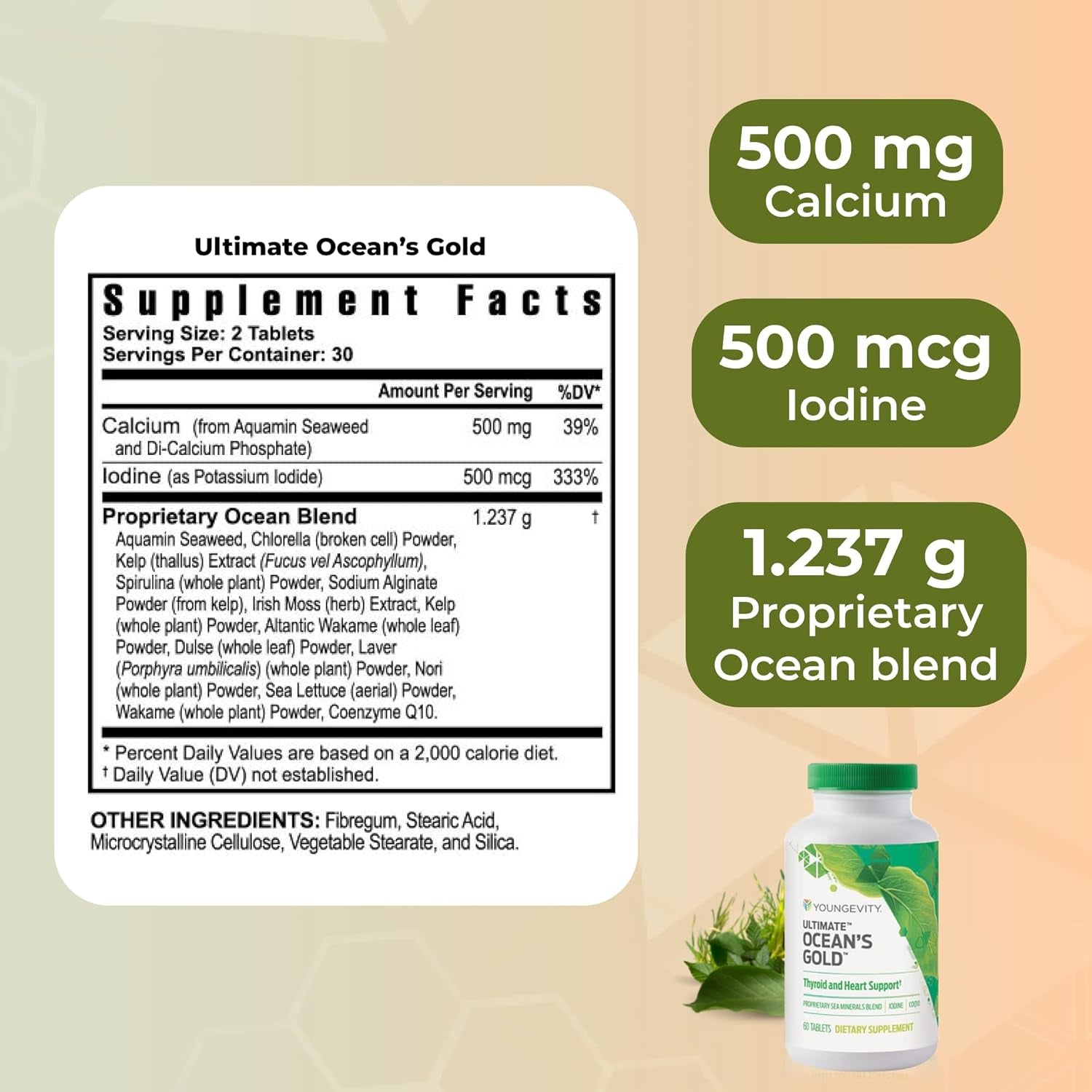 Youngevity Ultimate Ocean'S Gold – Supports Thyroid Health, Heart Function, and Hormone Balance with Ocean-Derived Nutrients - 60 Tablets (Pack of 1)
