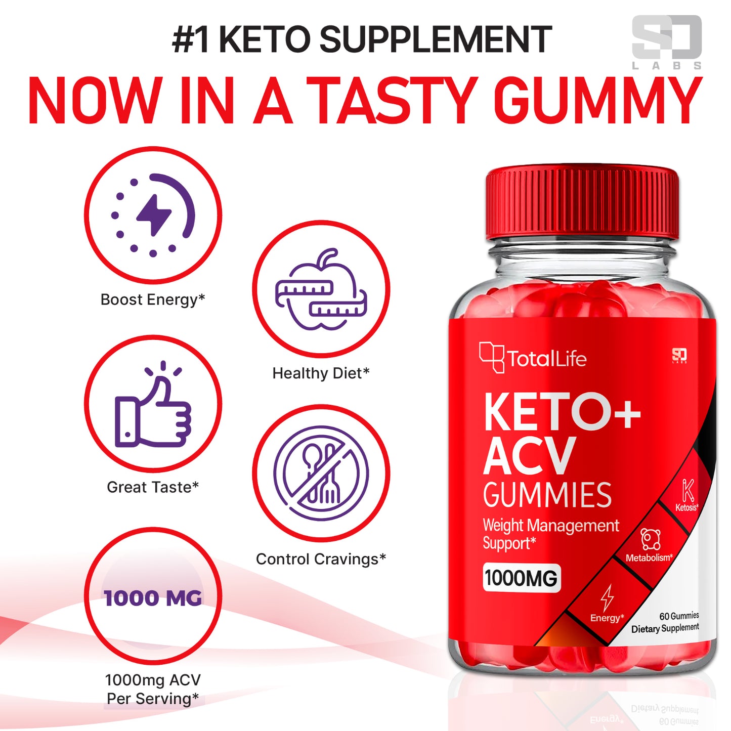 Total Life Keto ACV Gummies - All Natural Maximum Strength Keto Support (5 Pack)