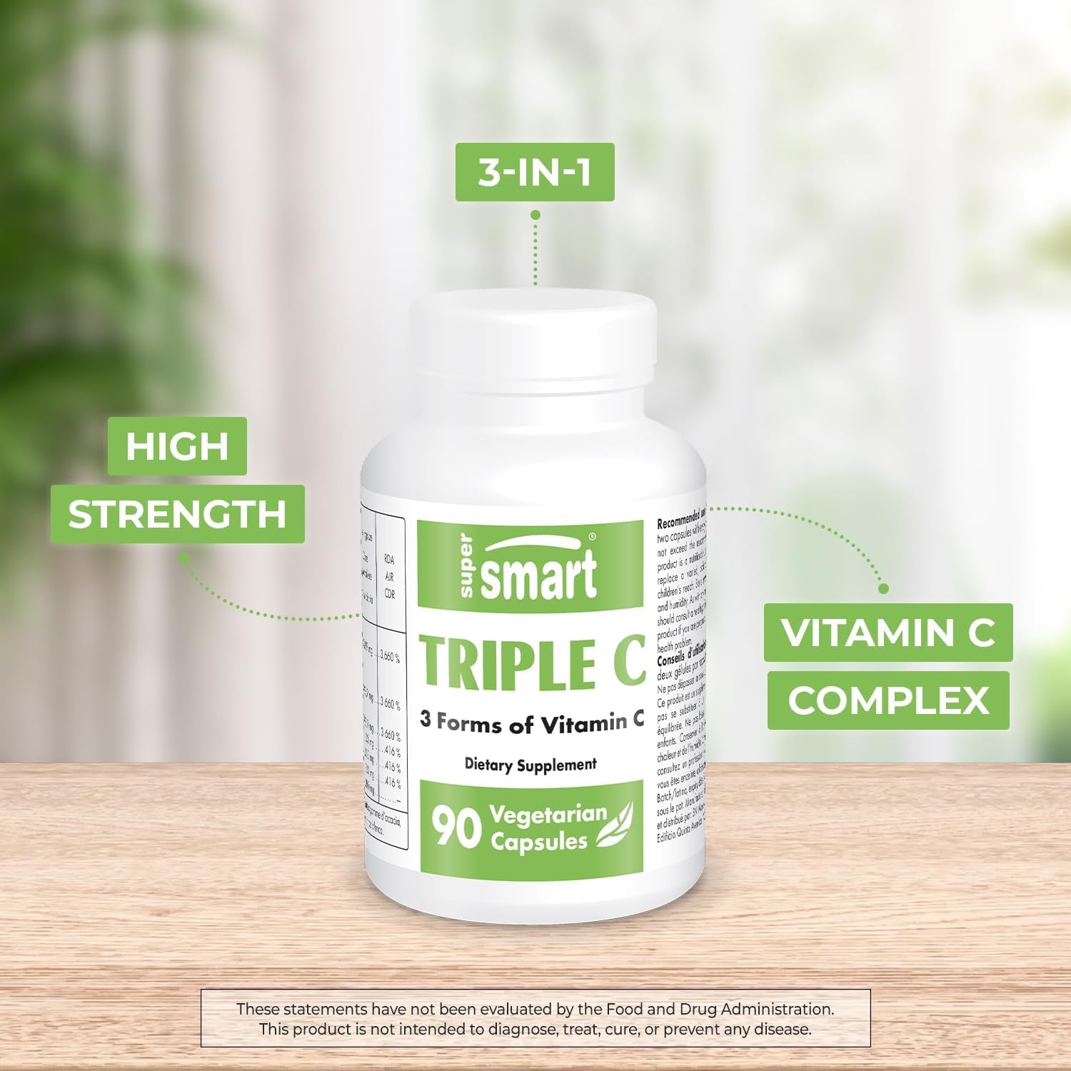 Supersmart Triple C (High Strength) - 3-In-1 Complex - Vitamin C Supplement - Enhanced with Flavonoids | Non-Gmo & Gluten Free - 90 Vegetarian Capsules
