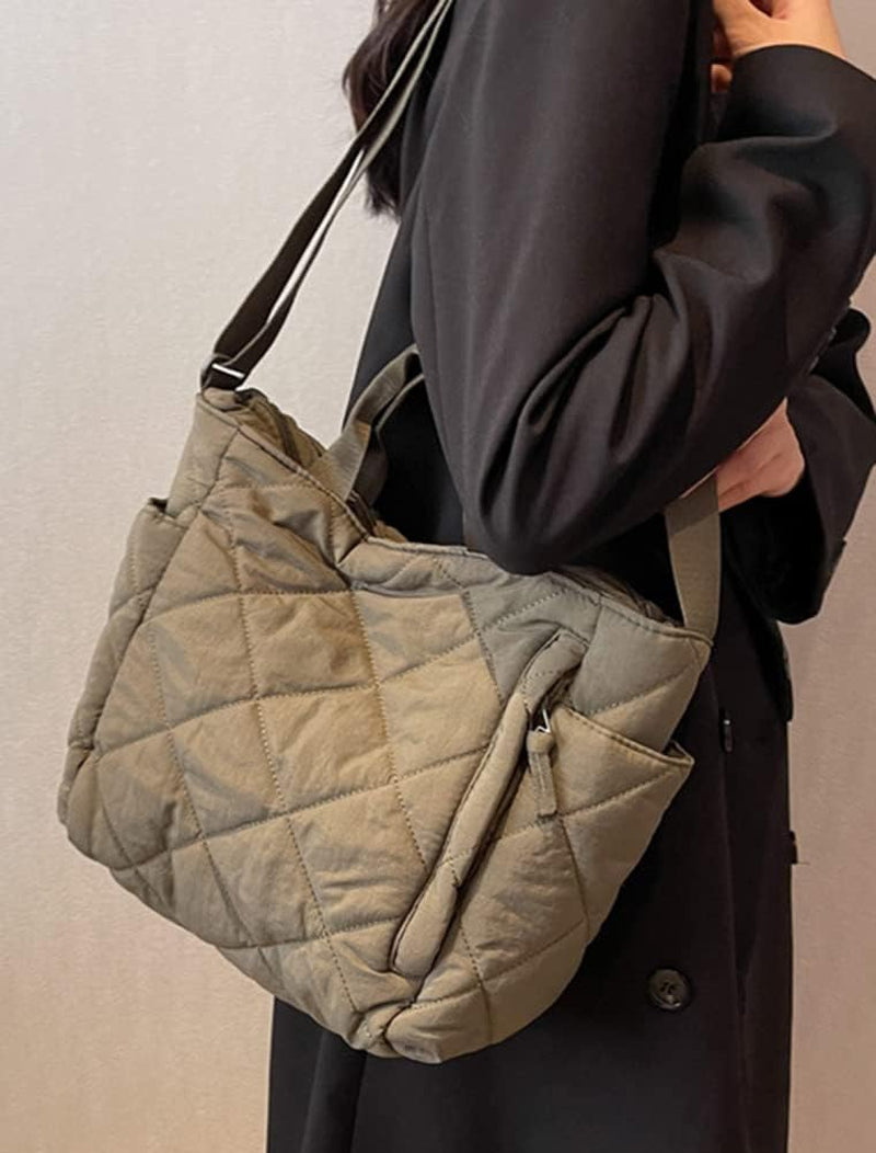 Women Quilted Tote Bag Puffer Hobo Handbag Lightweight Padding Shoulder Bag Nylon Padded Crossbody Purse