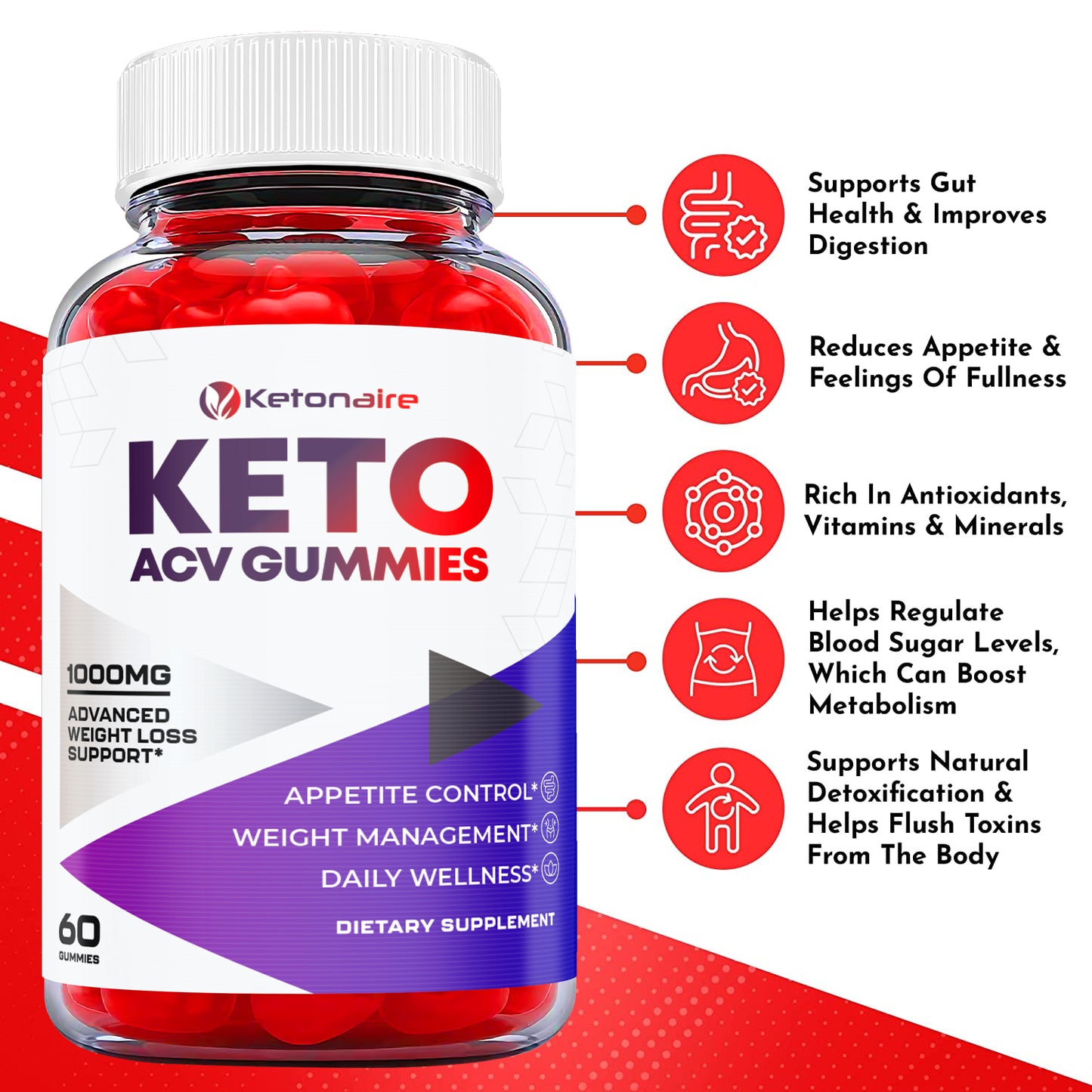 (1 Pack) Ketonaire Gummies - Ketonaire ACV Keto Gummies Weight Loss-60 Gummies