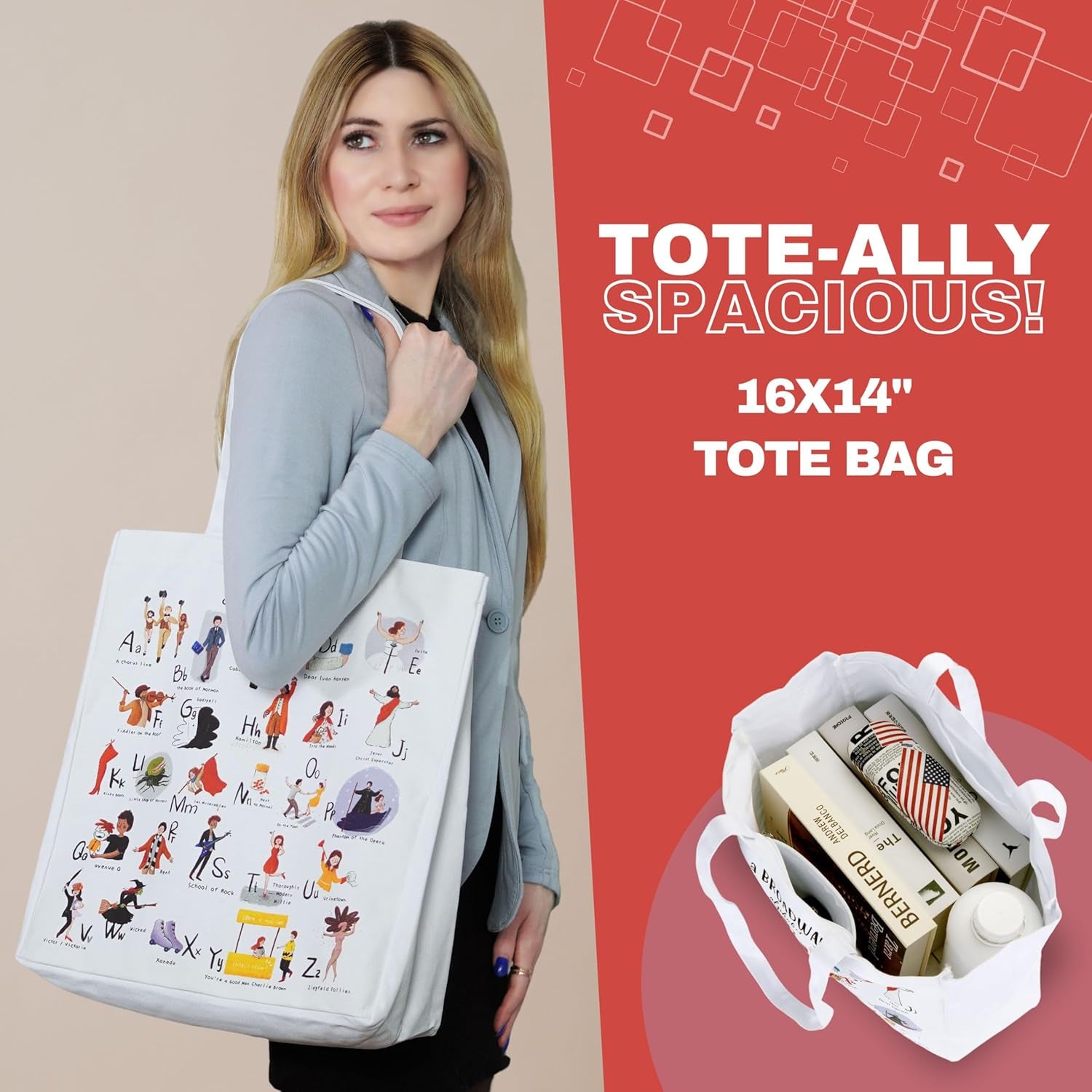 UTOPISH Broadway Tote Bag and Cosmetic Bag Set - Gifts for Musical Theatre Lovers - 26 Unique Designs for Broadway Musical Gifts