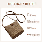 Women 2025 Summer Purse Straw Woven Cross Body Bucket Bag Trendy Shoulder Handbag Casual Tote Travel Beach