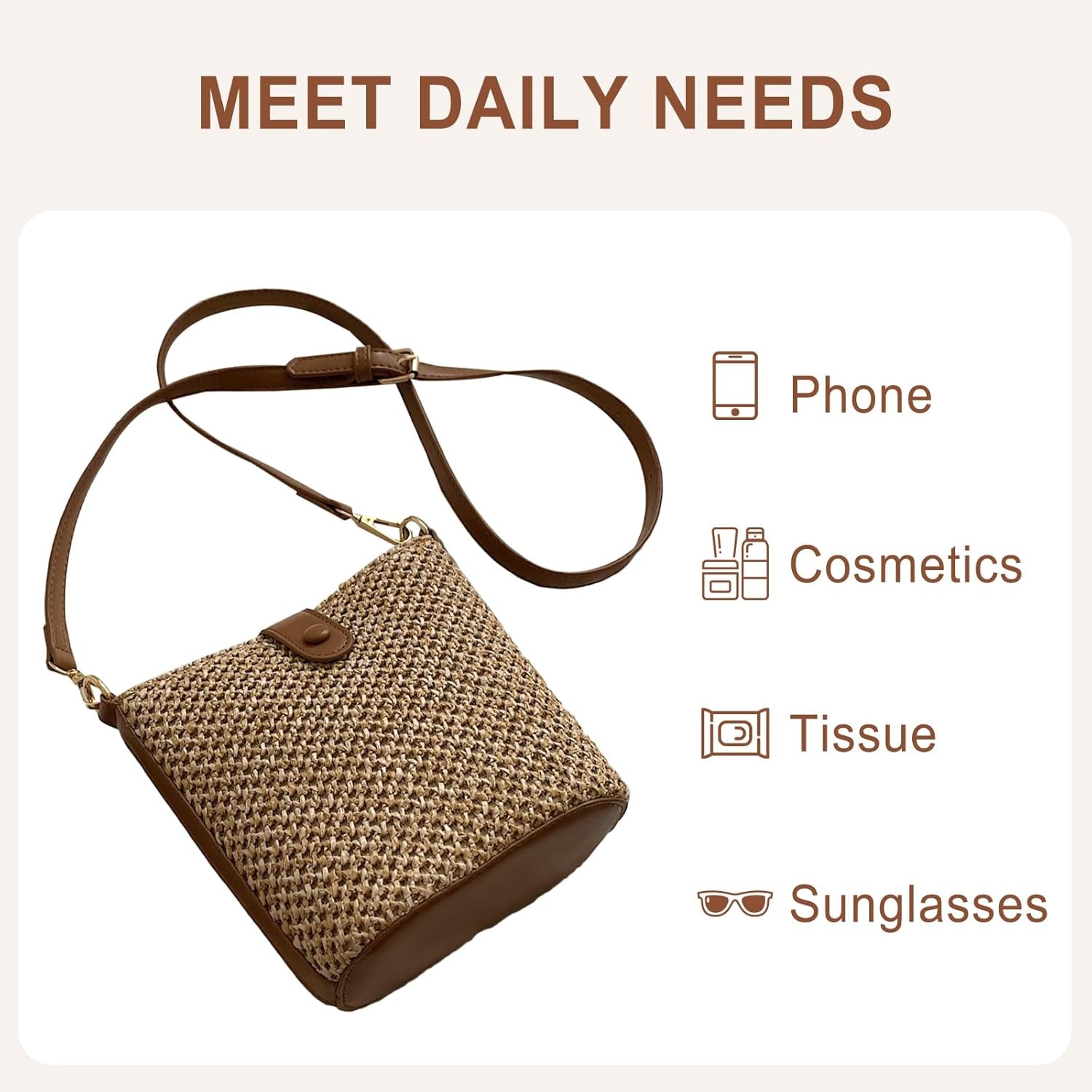 Women 2025 Summer Purse Straw Woven Cross Body Bucket Bag Trendy Shoulder Handbag Casual Tote Travel Beach