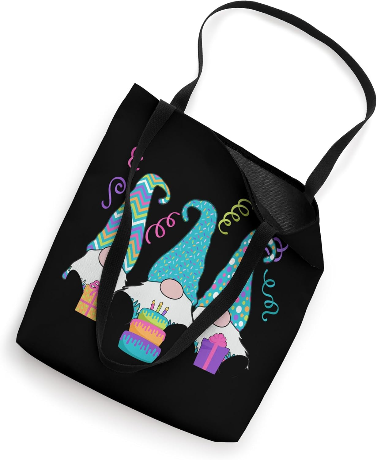 3 Birthday Gnomes Birthday Cake, Presents, Confetti Tote Bag