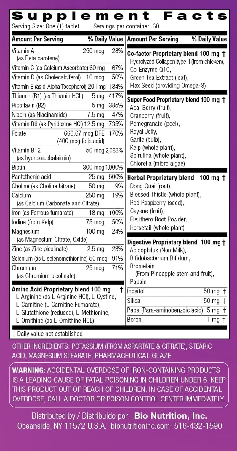 Bio Nutrition Women Wellness Tabs, 60 Count