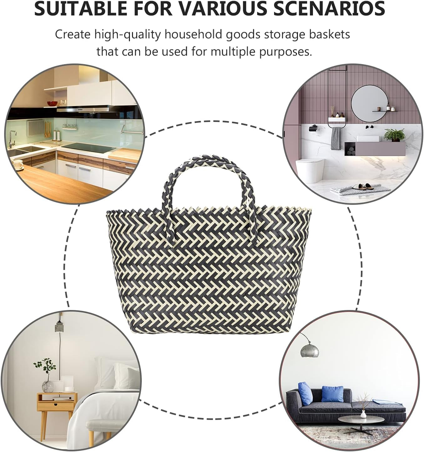 1Pc Urban Handwoven Striped Bag for Women Large Capacity Casual Tote Fashionable Plastic Shopping Bag Lightweight Woven Design for Daily Use