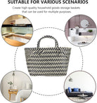1Pc Urban Handwoven Striped Bag for Women Large Capacity Casual Tote Fashionable Plastic Shopping Bag Lightweight Woven Design for Daily Use