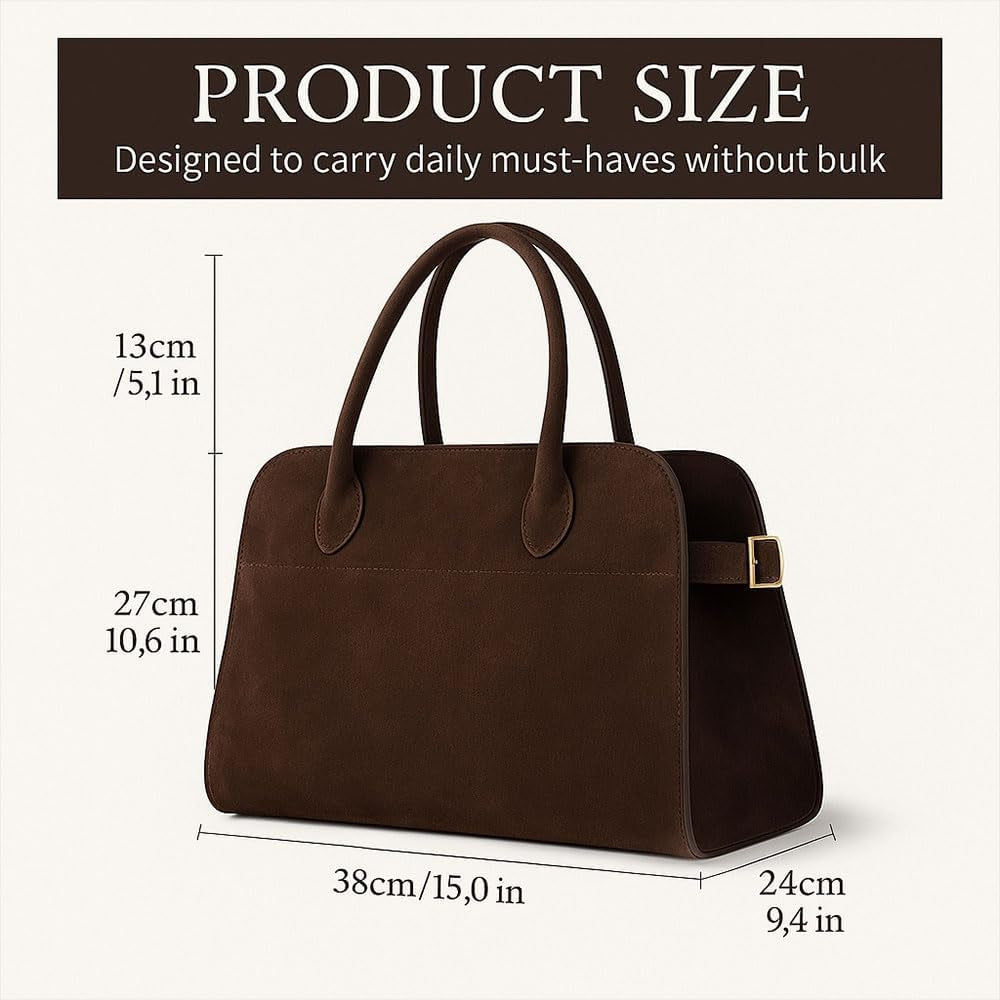 [15 In] Suede Tote Bag for Women Large Retro Top Handle Shoulder Handbag Leather Work Tote Bags for Office Travel