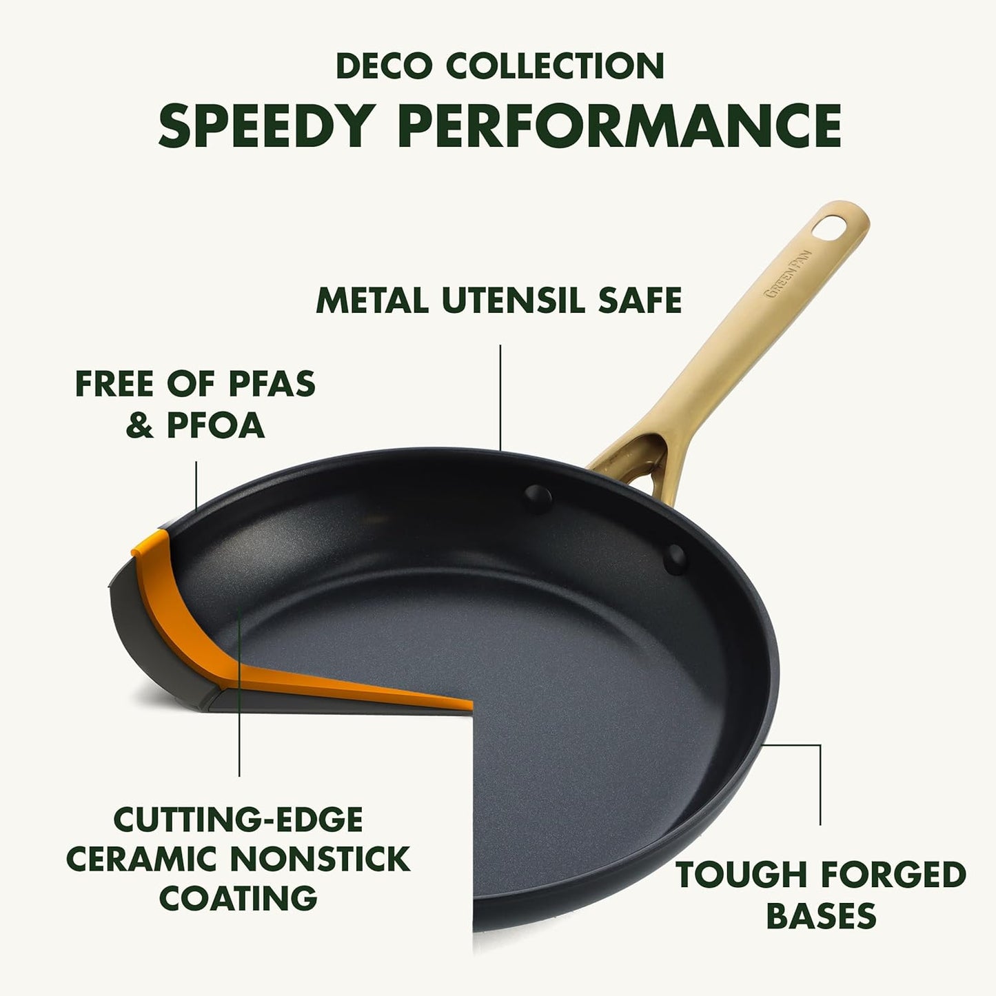 Greenpan Deco Hard Anodized Healthy Ceramic Nonstick 11 Piece Cookware Pots and Pans Set, Frying Pans Saucepan Saute, Tempered Glass Lids, Silicone Utensils, Dishwasher & Oven Safe, Pfas-Free, Black