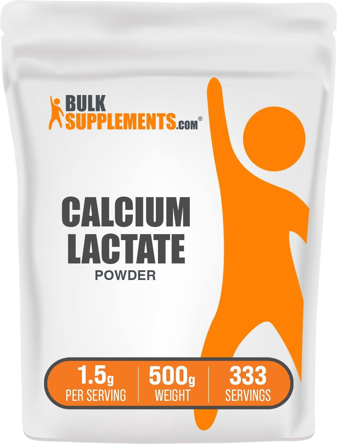 Bulksupplements.Com Calcium Lactate Powder - Calcium Supplement Powder, Food Grade - Pure & Gluten Free, 1.5G per Serving, 500G (1.1 Lbs) (Pack of 1)