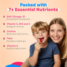 Omega-3 (DHA) Brain Gummies for Kids. 7-12 Years. 30 Day Pack. Plant Based Omega-3 Supplements. Made with Chicory Root Fiber for Gut Health. Multivitamins Rich. No Sugar.