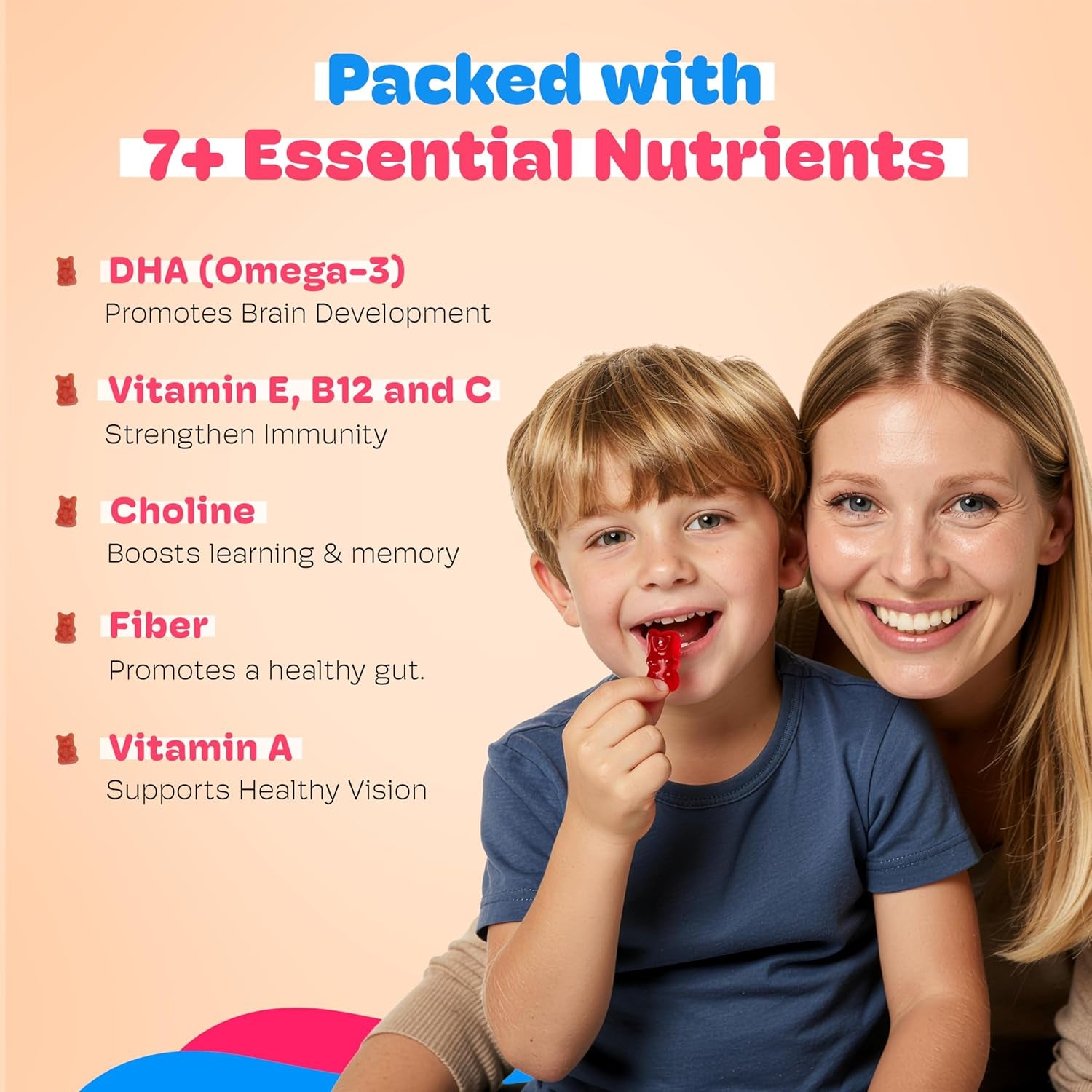 Omega-3 (DHA) Brain Gummies for Kids. 7-12 Years. 30 Day Pack. Plant Based Omega-3 Supplements. Made with Chicory Root Fiber for Gut Health. Multivitamins Rich. No Sugar.