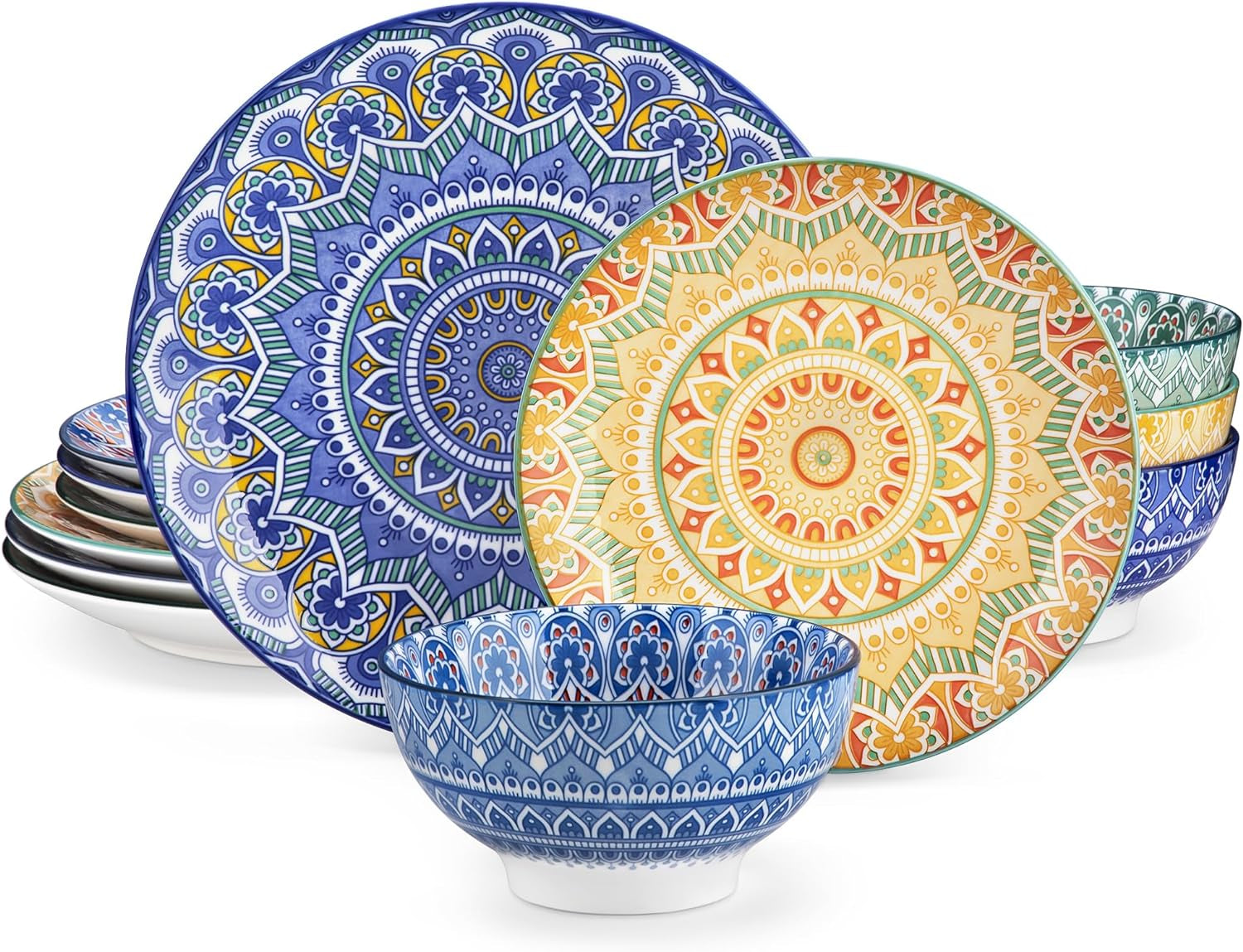 Vancasso Mandala 12 Pieces Dinnerware Sets, Porcelain Dinner Set for 4, Boho Pla