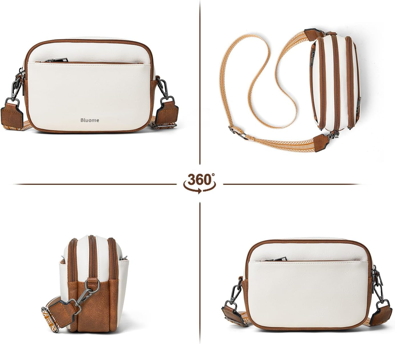 Bluome 4 Zips Crossbody Bags Purses Handbags for Women Small Pu Leather Shoulder Cross Body Travel Bag for Woman Guitar Strap