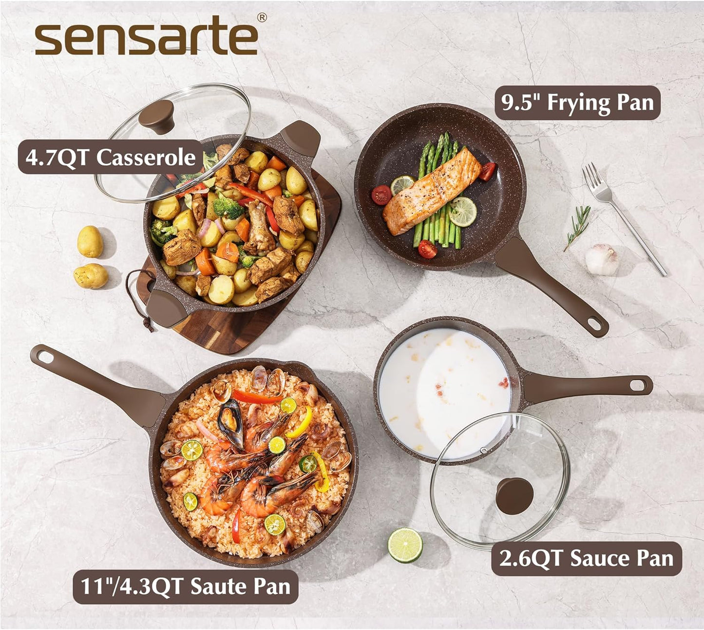 SENSARTE Nonstick Classic Granite Cookware Set 13-Piece, Healthy Pots and Pans Set, Non-Toxic Kitchen Cooking Set with Stay-Cool Handles, Silicone Tools and Pot Protectors, PFOS and PFOA Free