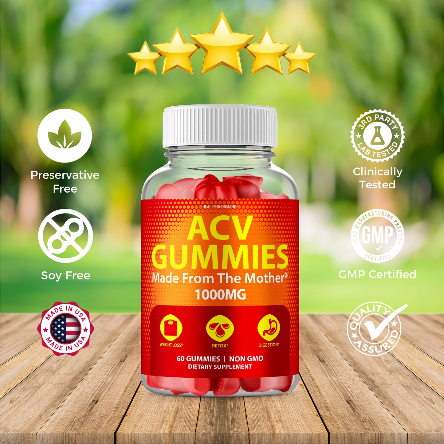 Vegan 1000Mg Apple Cider Vinegar Gummies for Digestion ACV (180 Gummies)