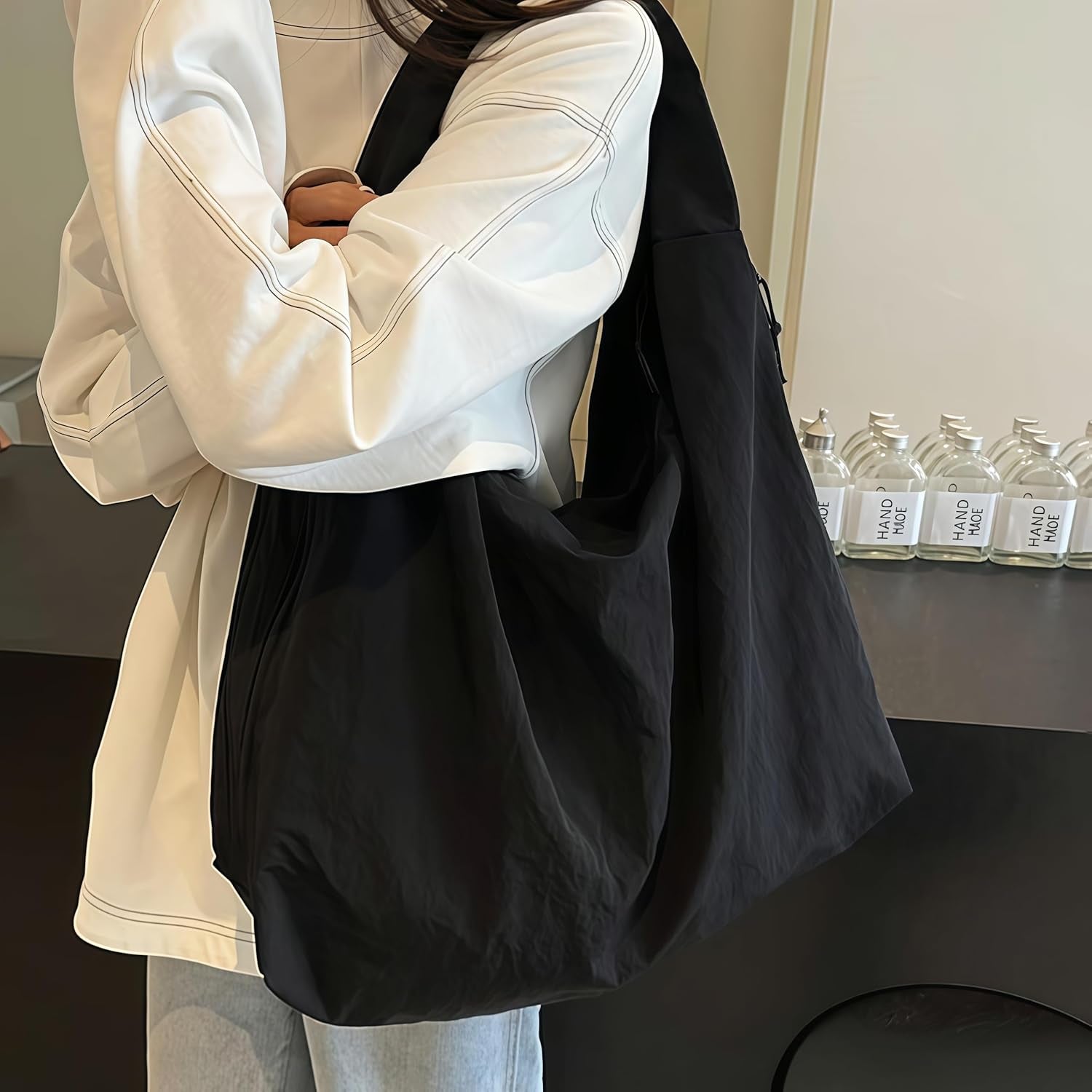2025 New Women'S Solid Color Draped Tote Bag,Slouchy Hobo Bag for Women,Large Capacity Fashion Versatile Shoulder Bag