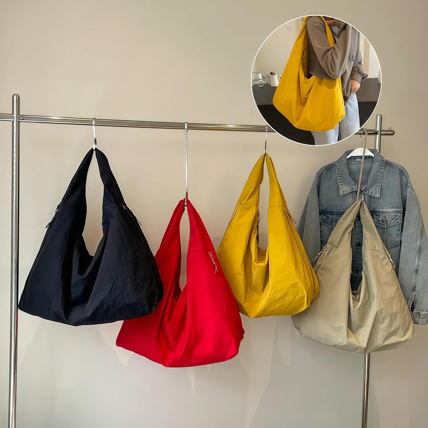 2025 New Women'S Solid Color Draped Tote Bag,Slouchy Hobo Bag for Women,Large Capacity Fashion Versatile Shoulder Bag