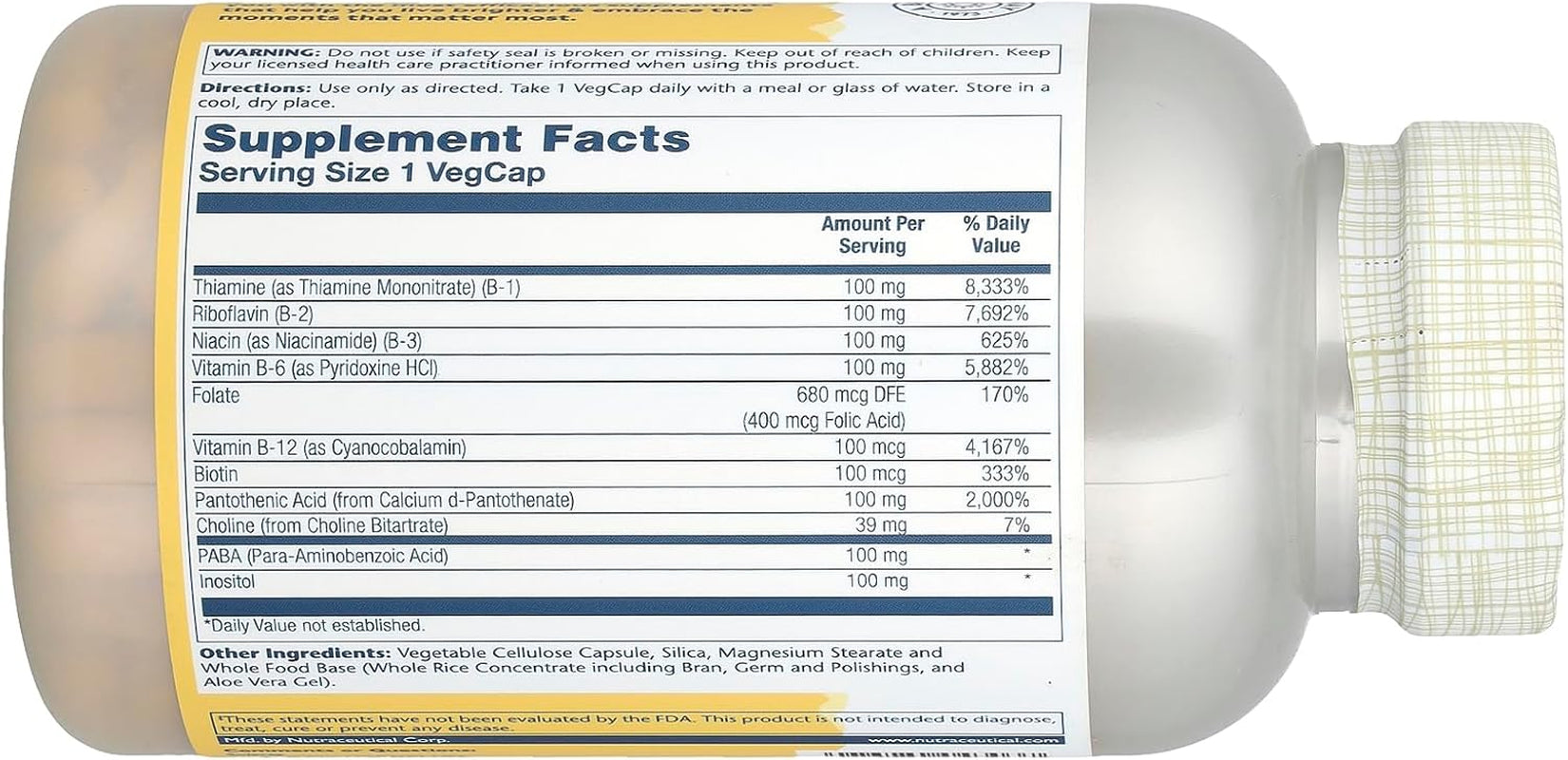 Solaray B Complex Supplement, 100Mg, 250 Count