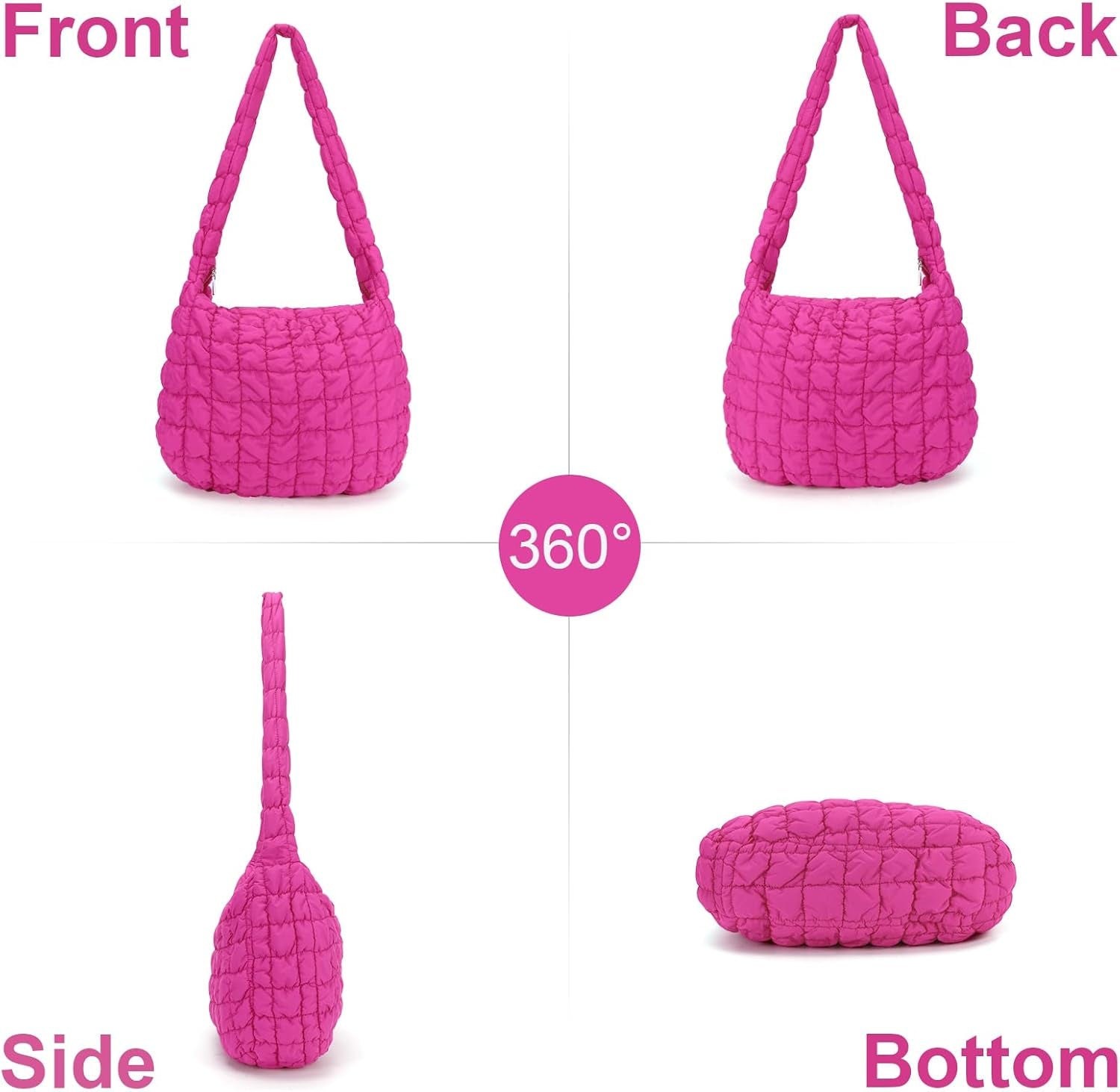 YFGBCX Quilted Tote Bag for Women Puffer Bag Quilted Bag Lightweight Puffy Tote Bag Quilted Padding Shoulder Bag Padded Hobo Crossbody Bag Zip Closure A06-Rose Pink