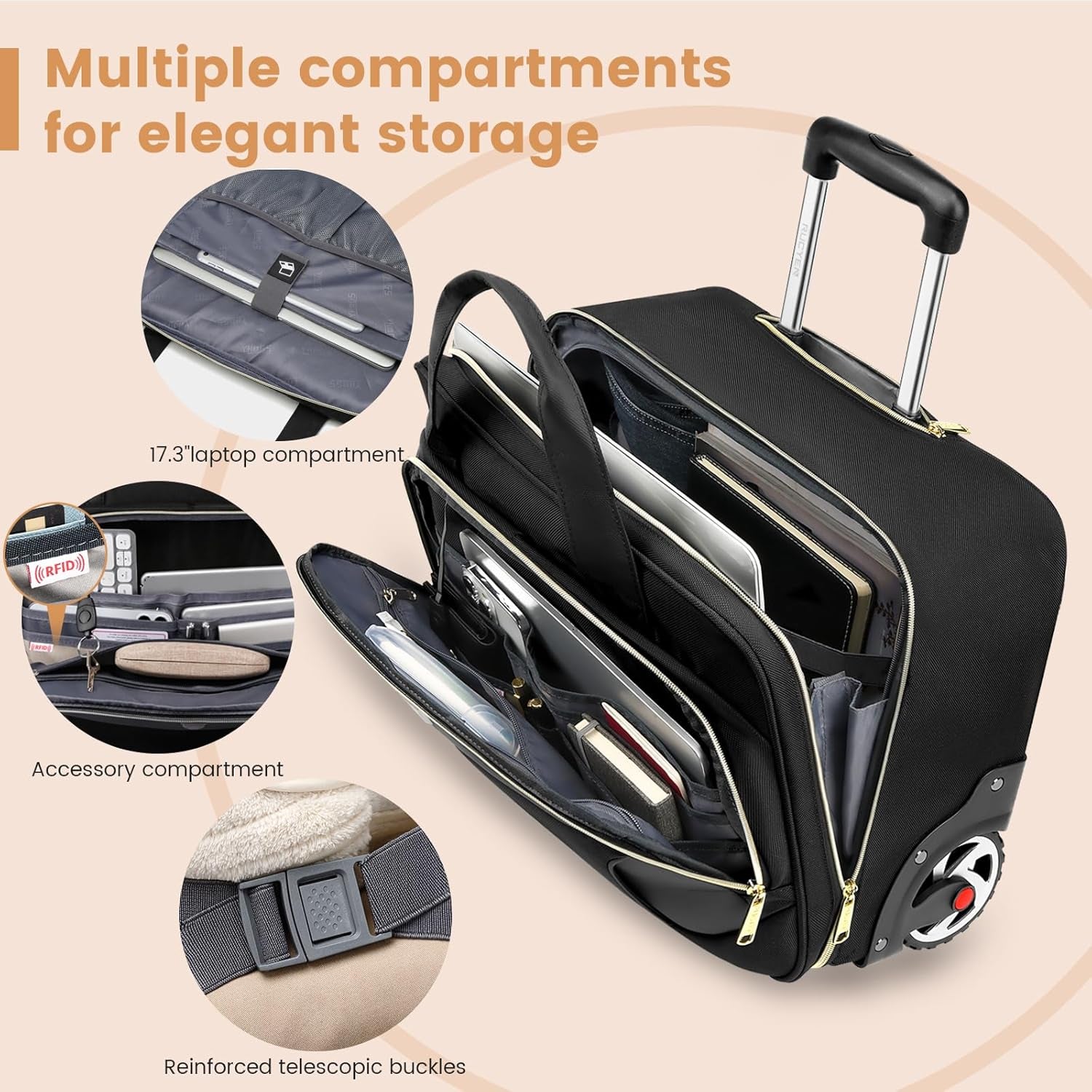 Rolling Laptop Bag,Rolling Briefcase for Men & Women,Laptop Briefcase on Wheels,Carry on Bag for Business Travel