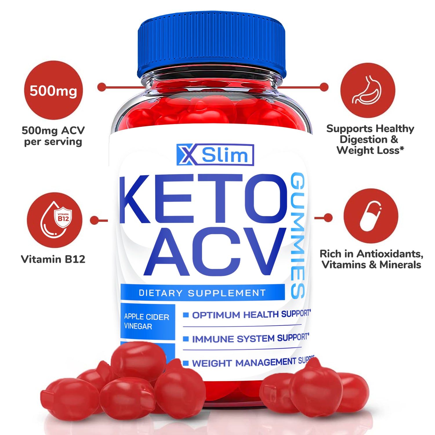 Xslim Keto Gummies - X Slim Keto ACV Gummies for Weight Loss, Vegan (5 Pack)