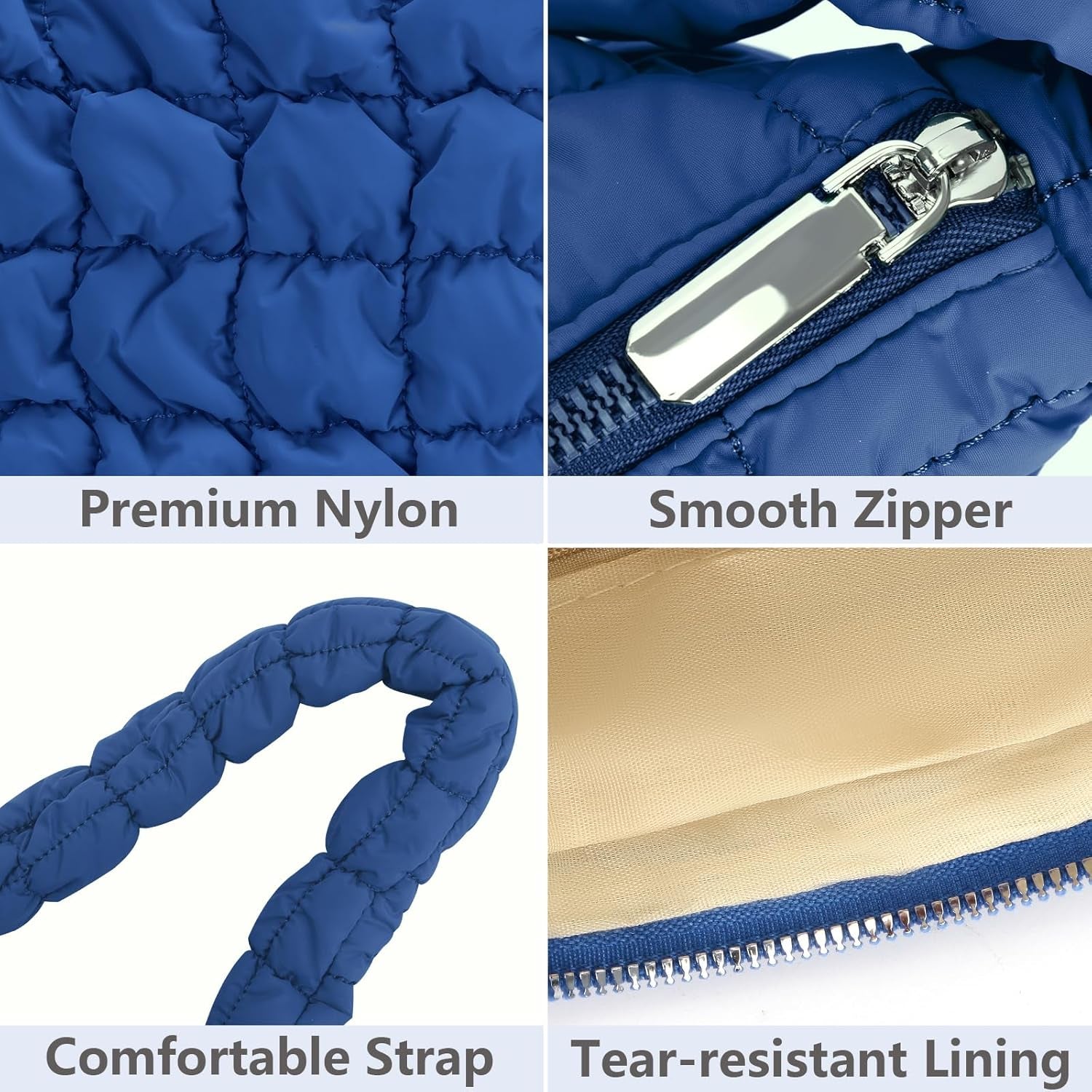 YFGBCX Quilted Tote Bag for Women Puffer Bag Quilted Bag Lightweight Puffy Tote Bag Quilted Padding Shoulder Bag Padded Hobo Crossbody Bag Zip Closure A09-Blue