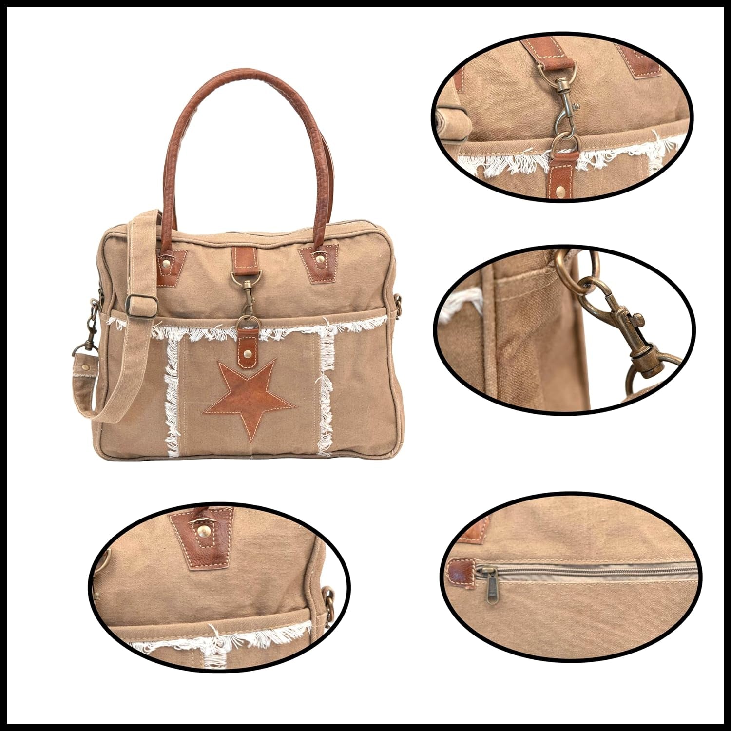 Upcycled Canvas Hand Bag and Cowhide Tote Bags for Women, Boho Bag for Women, Canvas Weekend Bags