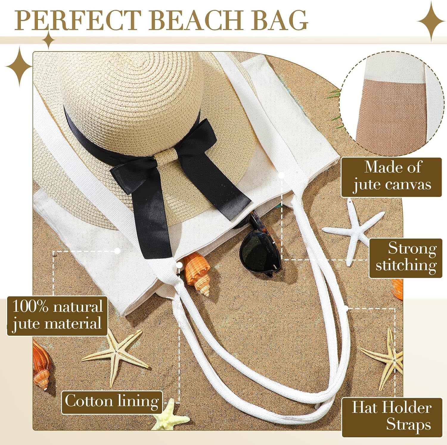 2 Pcs Large Beach Tote Bag Travel Tote Hat Bag for Women with Sun Hat Holder Strap Boho Summer Beach