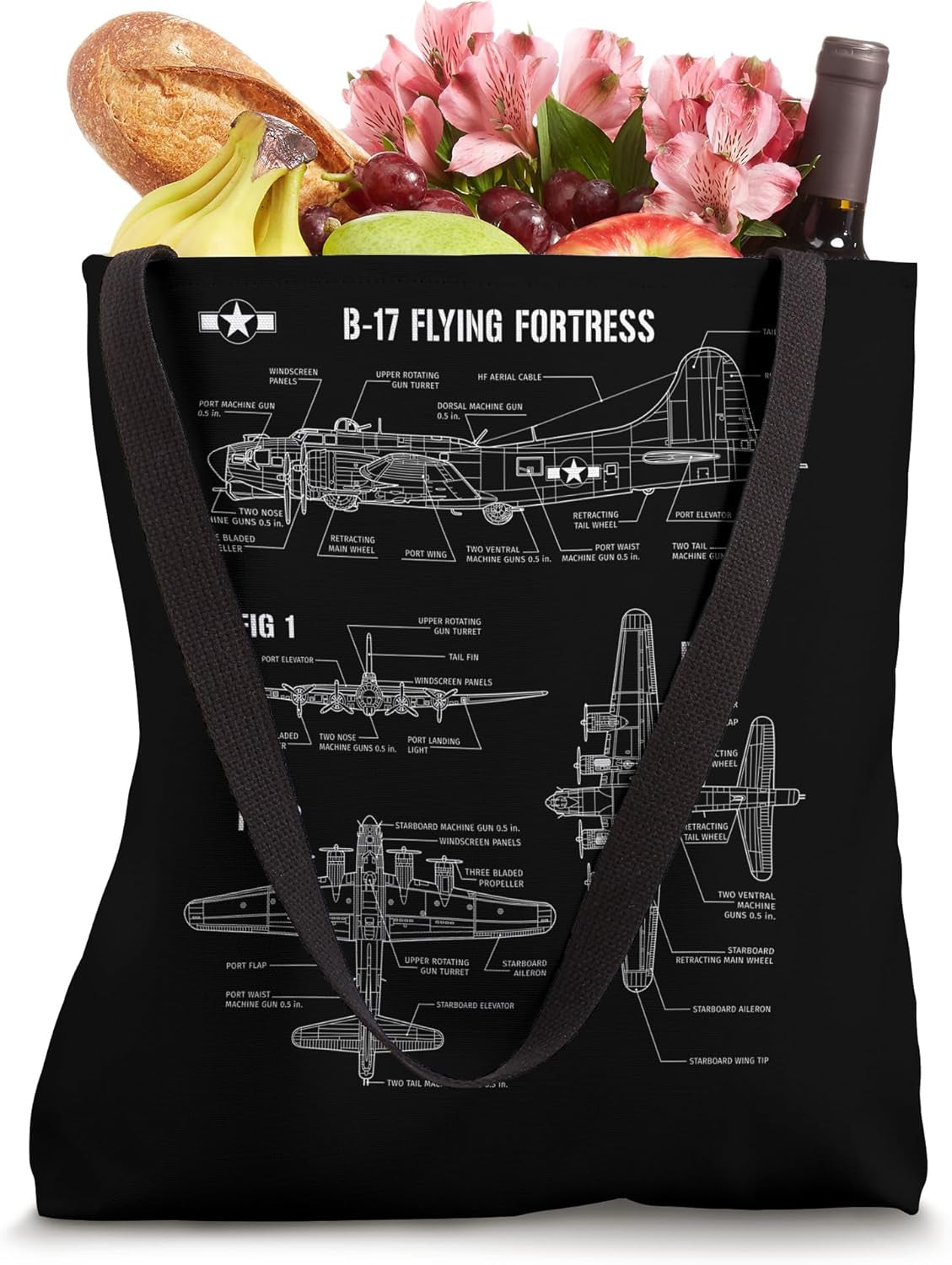 American WW2 Aircraft B-17 Flying Fortress Blueprint Tote Bag
