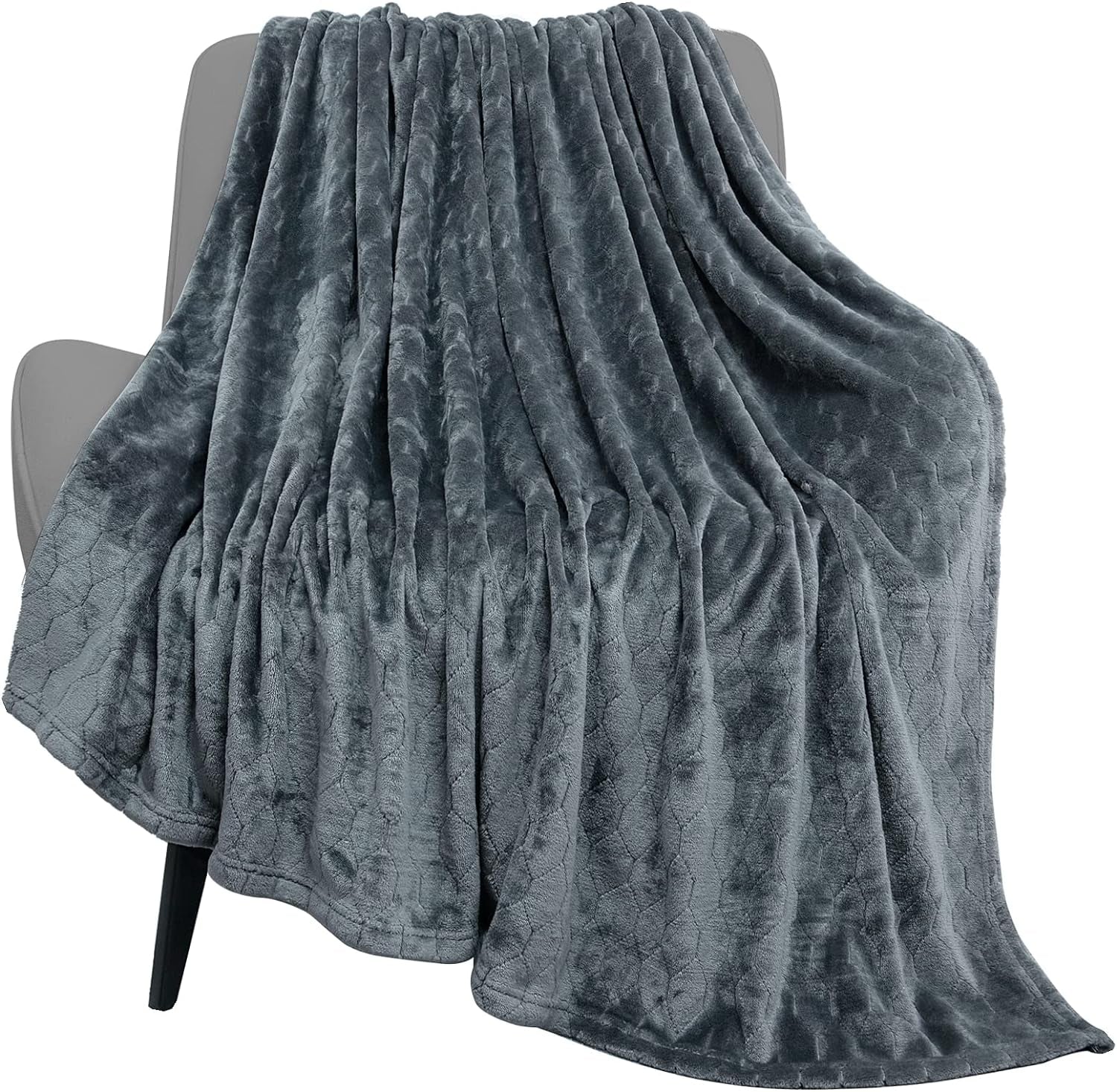 TOONOW Fleece Blanket Textured Fuzzy Plush Throw Blanket Super Soft Fluffy Bed Blanket Geometric Pattern Comfy Microfiber Flannel Blankets for Couch, Bed, Sofa (Grey Blue, Throw-50" X 60")