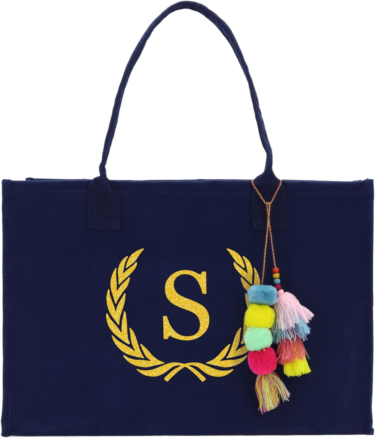 VANESSA ROSELLA Premium Quality Personalized Gift Monogram Initial 100% Cotton Chic Tote Bag for Women - Navy