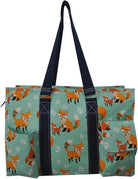 NGIL Zip-Top Organizing Utility Tote Bag with Exterior Pockets for Working Women, Teachers, Nurses, and Moms, Design in USA (Fox Life-Navy)