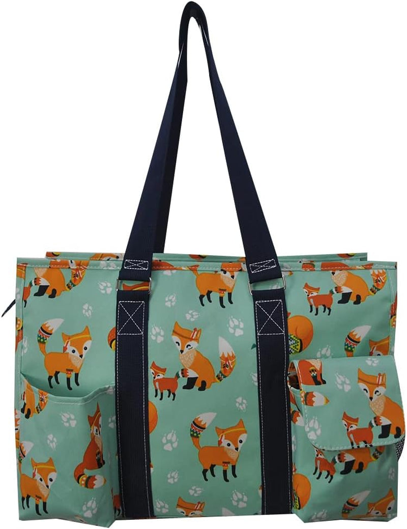 NGIL Zip-Top Organizing Utility Tote Bag with Exterior Pockets for Working Women, Teachers, Nurses, and Moms, Design in USA (Fox Life-Navy)