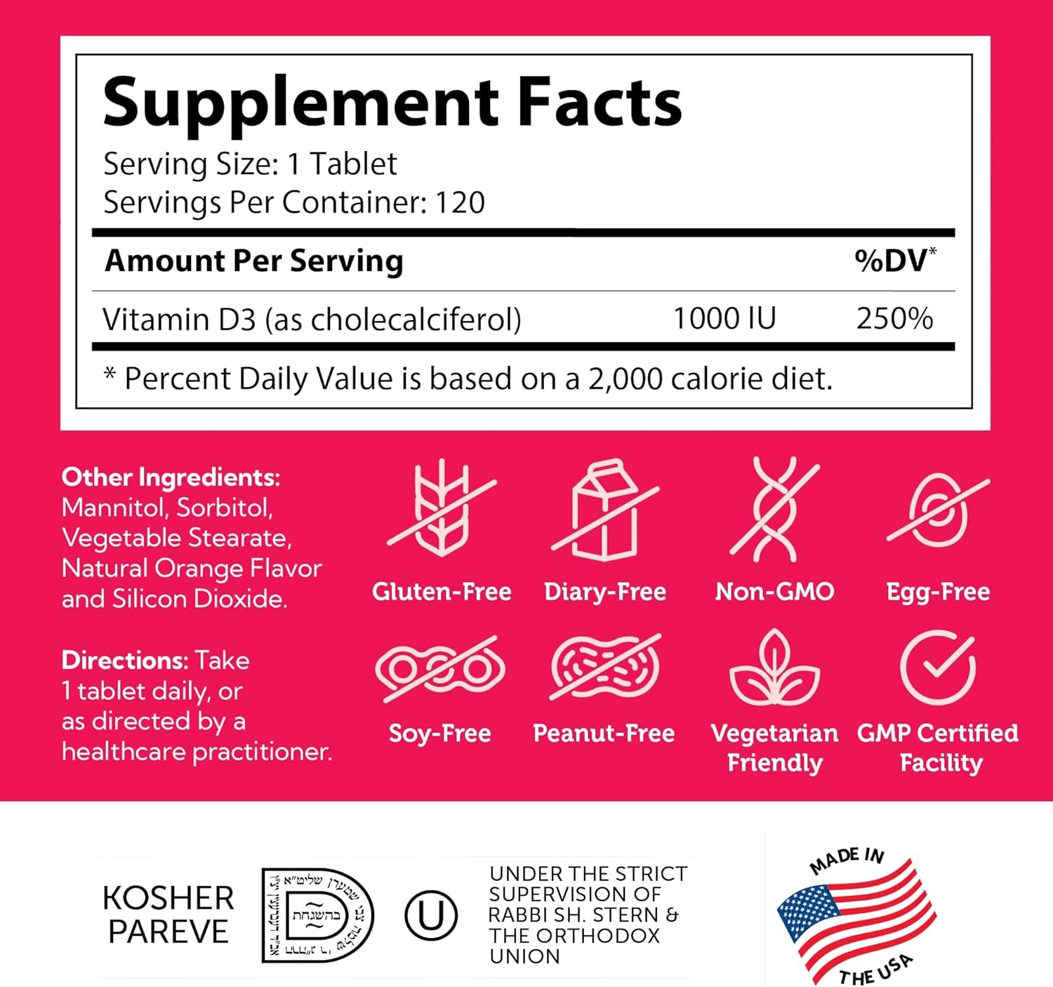 Zahler Junior D3 Vitamins 1000 IU - for Kids - Vitamin D for Kids to Support Bone, Teeth & Immune Health - Kosher Orange Flavor - 120 Count.