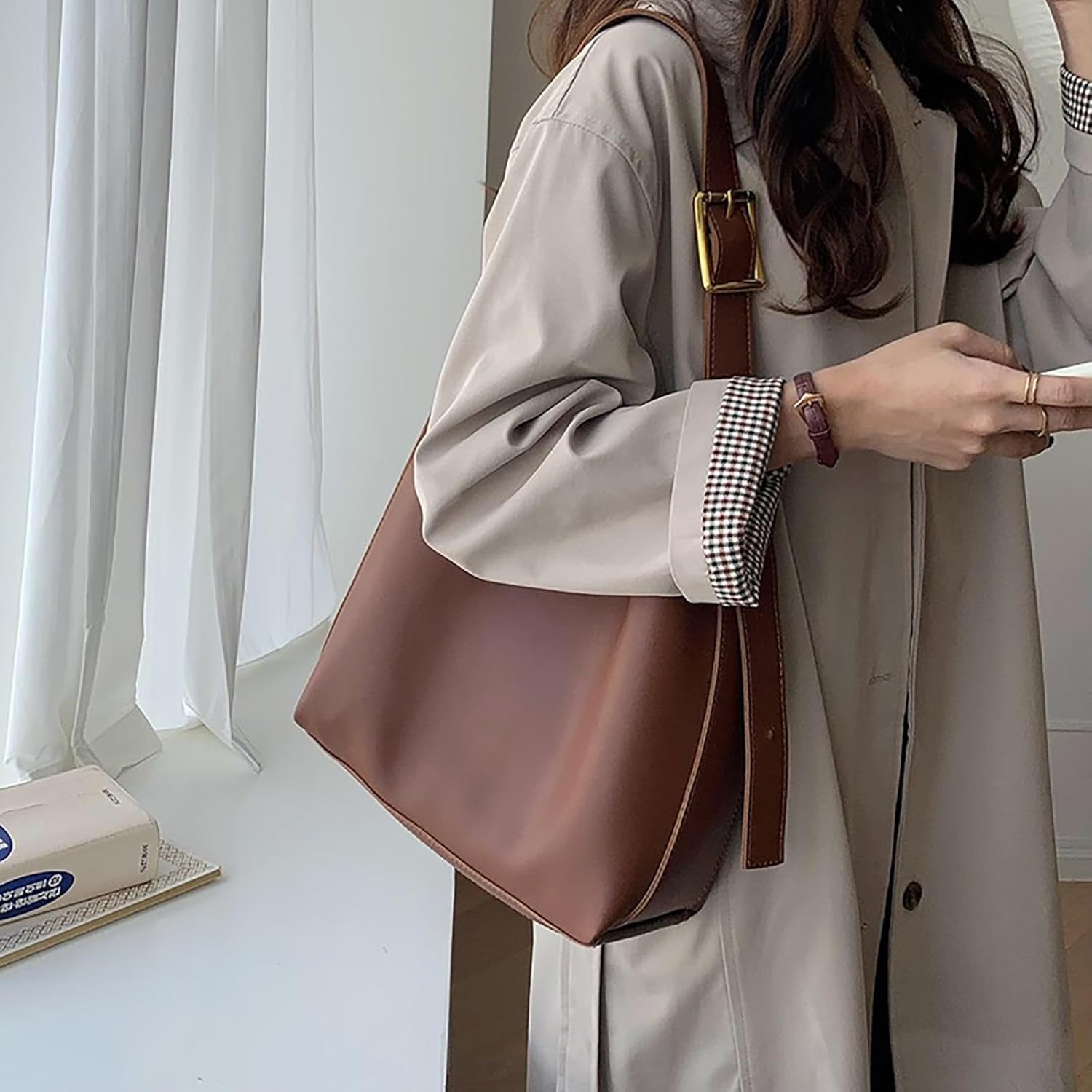 2PCS Vegan Leather Tote Women'S Tote Shoulder Bag Weekender Bag Shopper Handbag Travel Purse