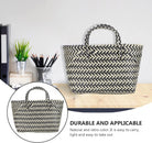 1Pc Urban Handwoven Striped Bag for Women Large Capacity Casual Tote Fashionable Plastic Shopping Bag Lightweight Woven Design for Daily Use
