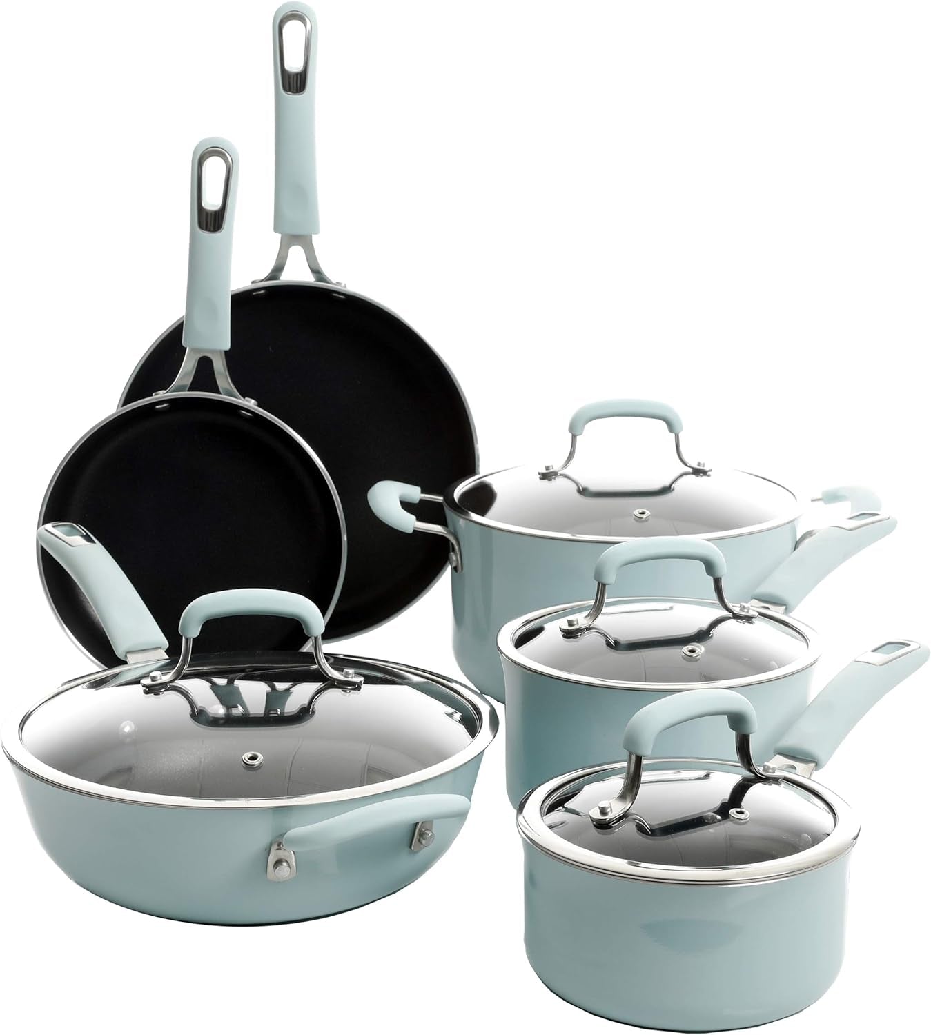 Kenmore Elite Andover Nonstick Platinum Forged Aluminum Cookware Set, 10-Piece, Glacier Blue